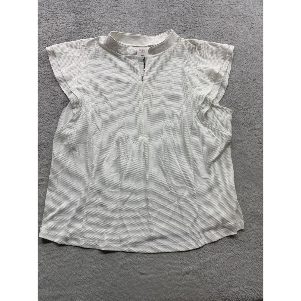 Calia Women XXL Pure White Renew Texture Cap Sleeve Zip Top WCG31010T NWT